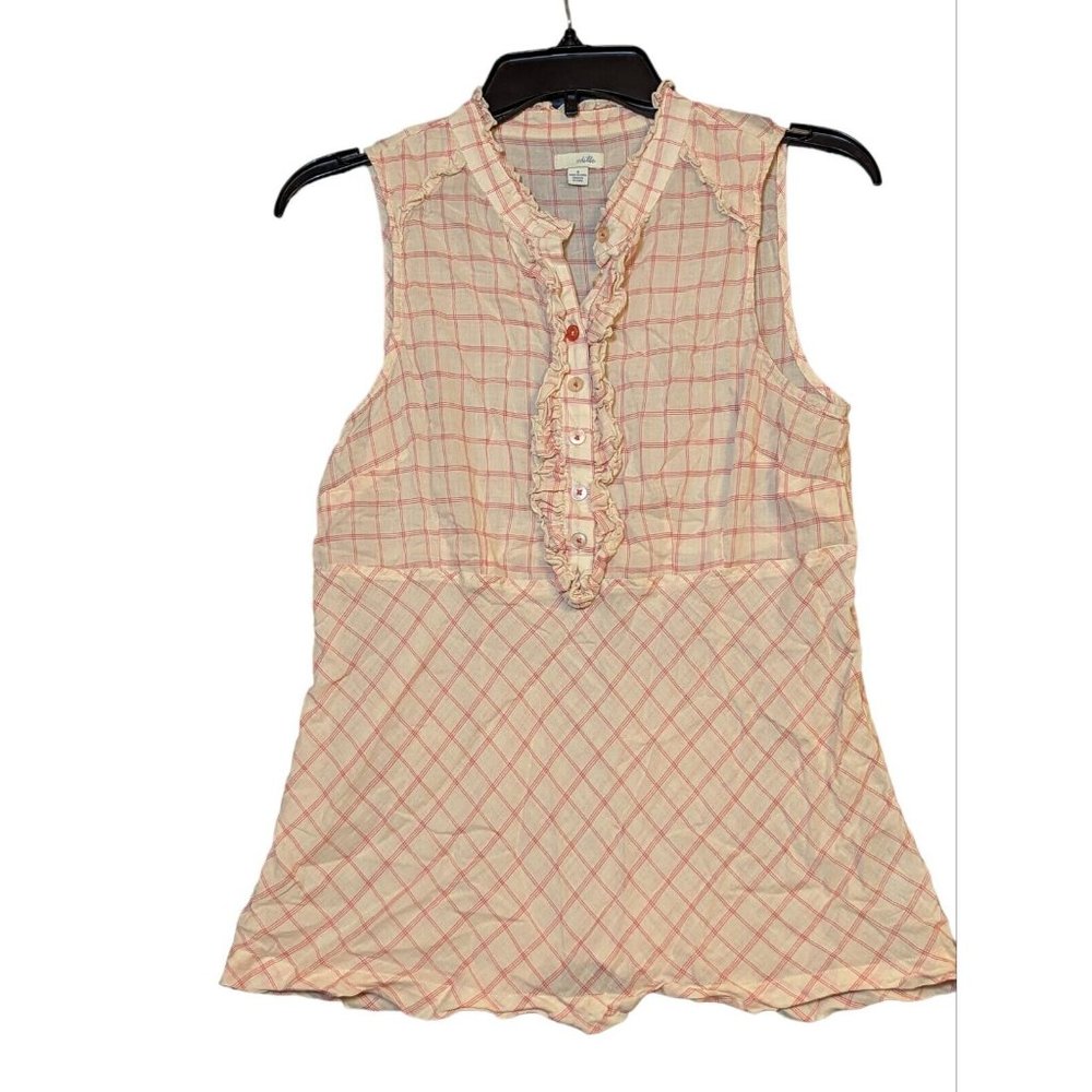 Odille lightweight fitted Plaid Pink top Anthropologie v-neck 4